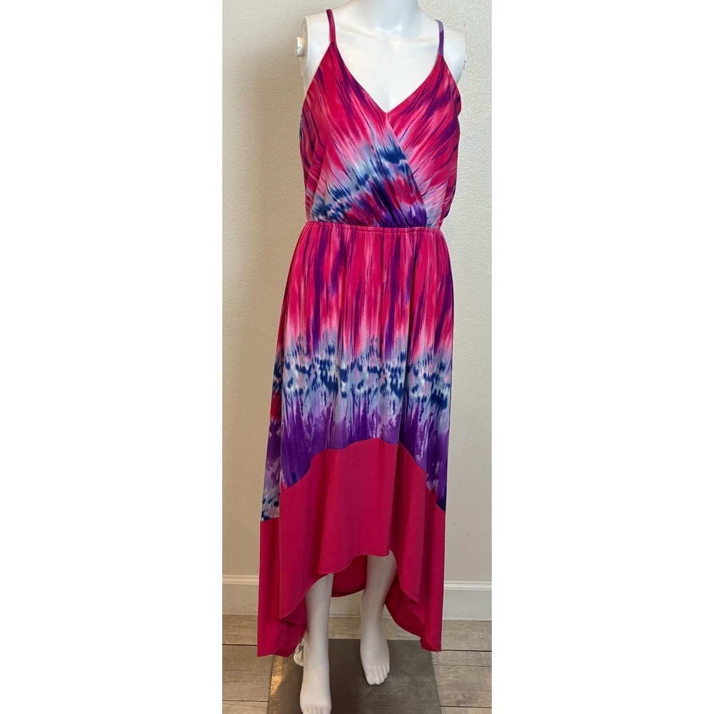 PaperDoll Asymmetrical Hem Pink Tie Dye‎ Maxi Hi-Low Sundress Womens M Beach